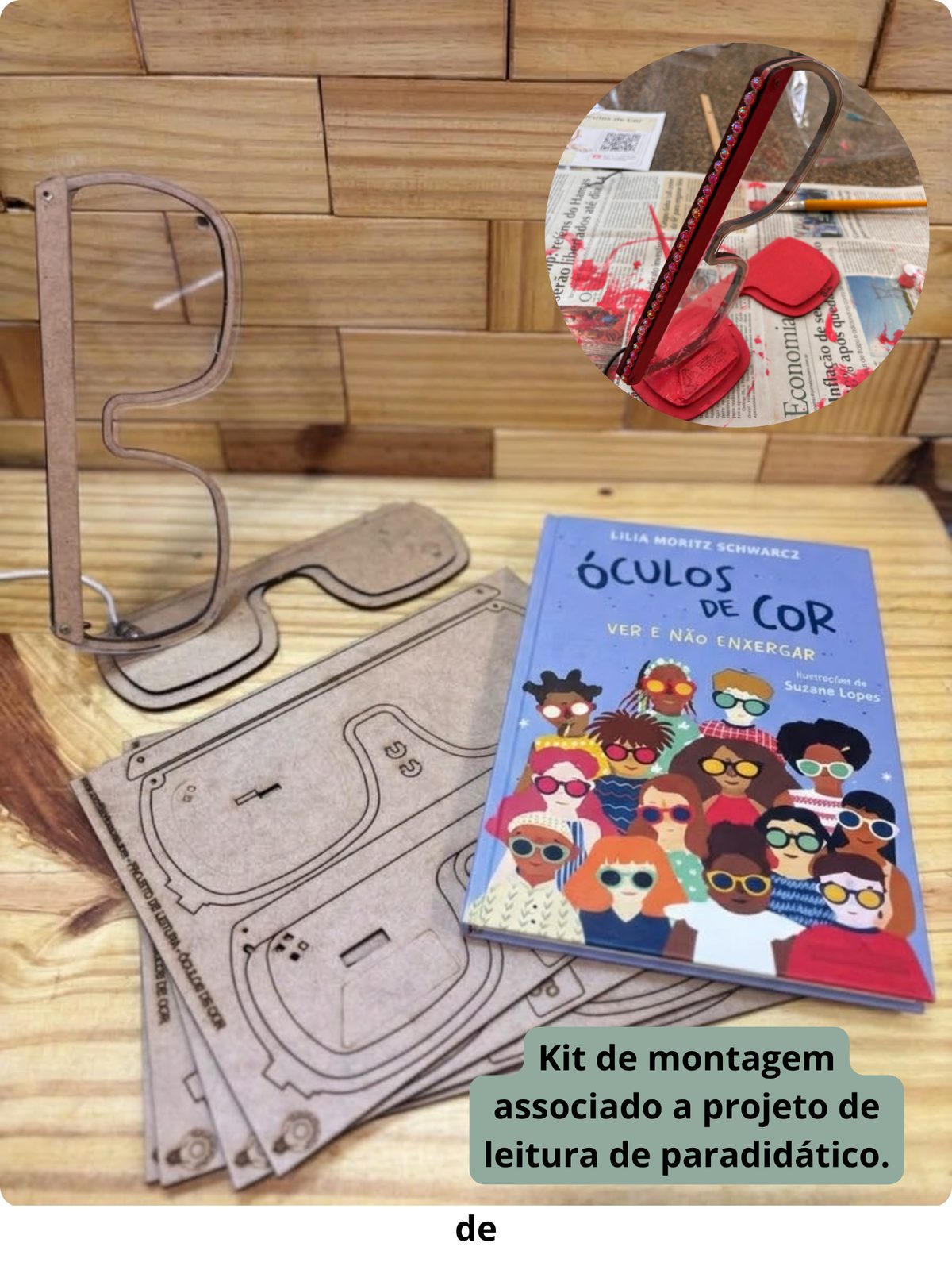 Kit de montagem Óculos de Cor, associado ao livro paradidático